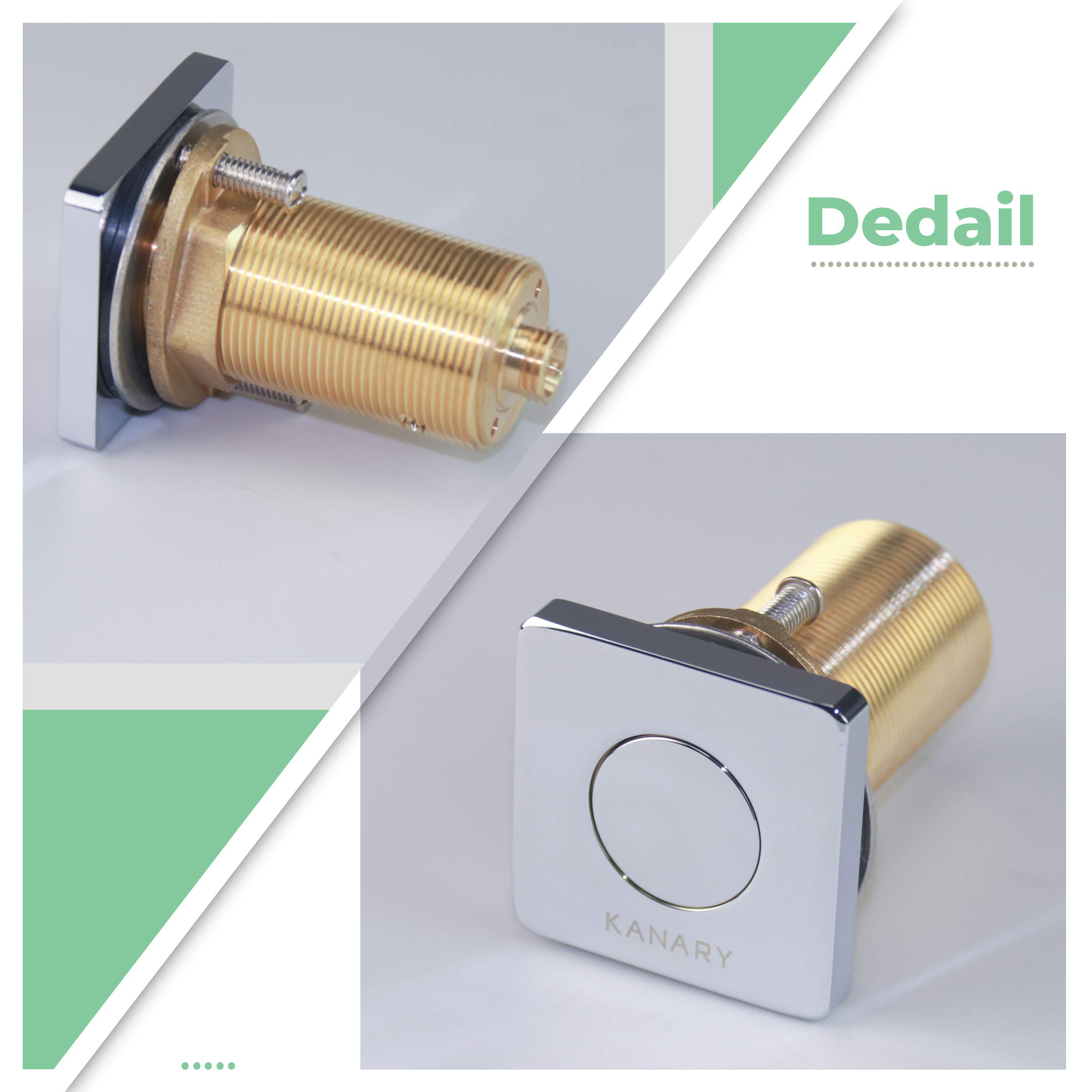 KANARY Premium Brass Air Switch Button for Sink & Countertop Garbage Disposal - Square Chrome Finish | Perfect for Kitchen Sink, Bathroom Vanity & Wet Bar Installations