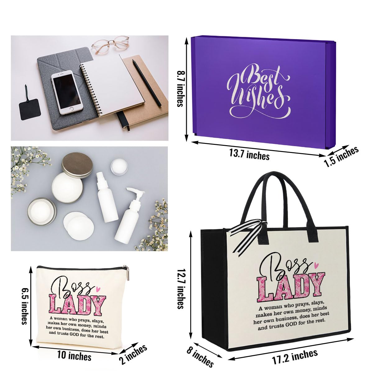 Boss Lady Gift Set - Premium Tote & Makeup Bag for Women | Perfect Boss Day, Appreciation, Thank You & Christmas Gifts | Ideal for Office, Travel & Professional Use