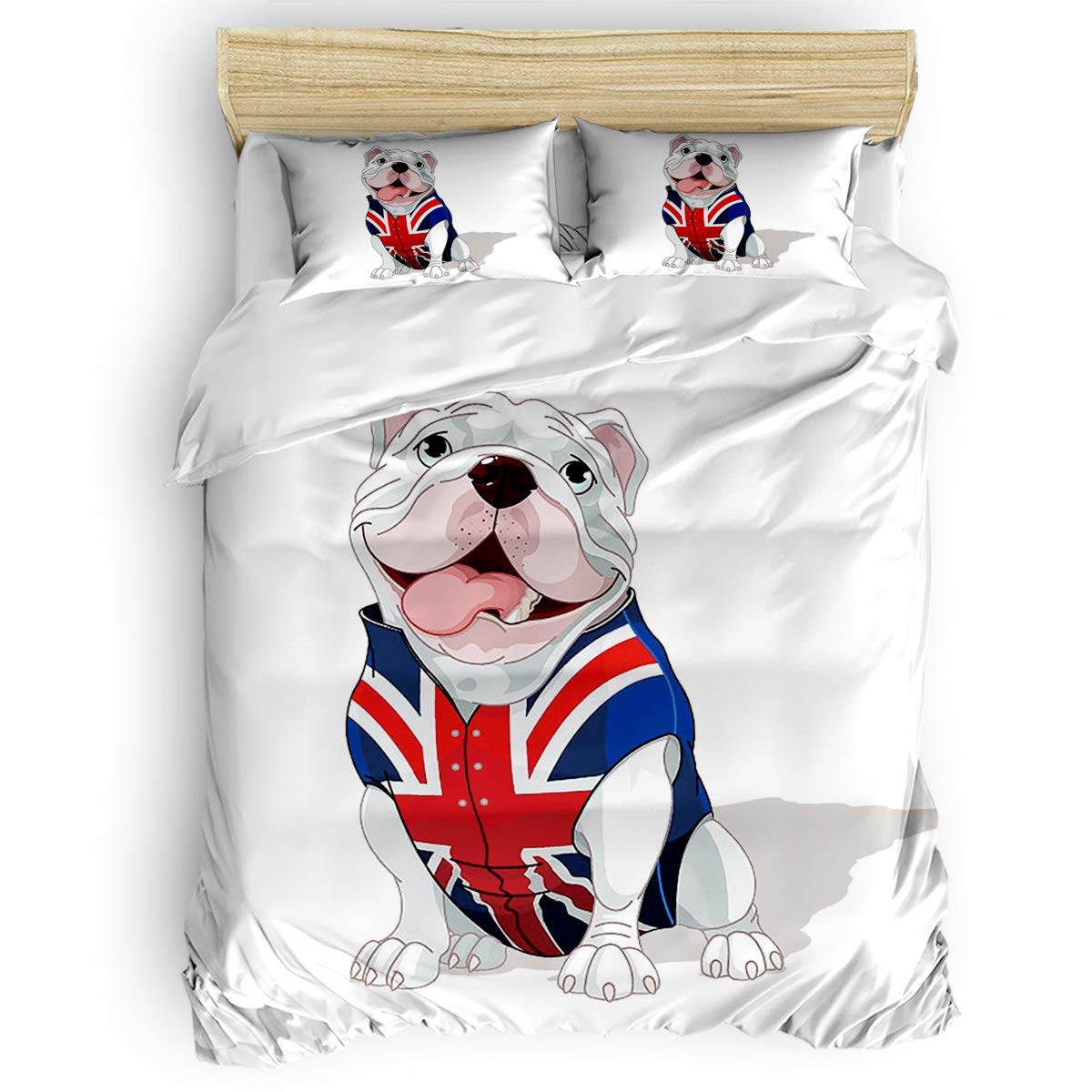 Yogaly 4-Piece Twin Size Bedding Set - Cartoon British Flag Dog Printed Bed Sheets, Duvet Cover, Flat Sheet & Pillowcases for Adults, Teens, Kids & Nursery - Soft & Comfortable for Everyday Use, Guest Rooms & Dorm Decor
