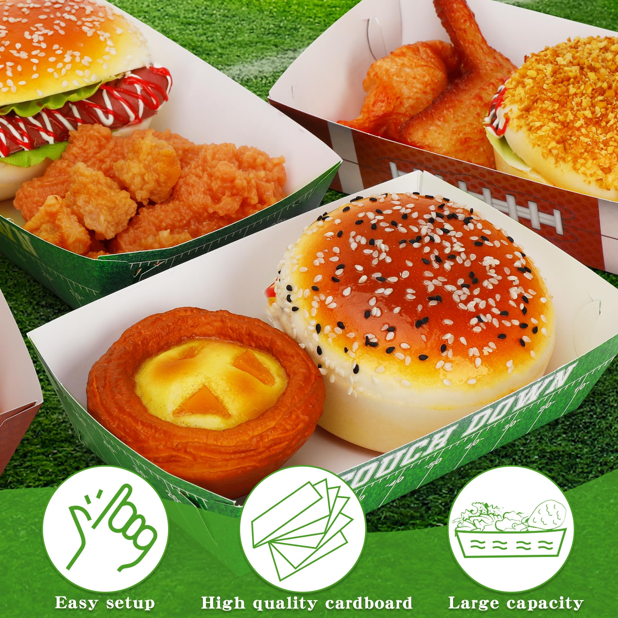 50PCS Football Party Decorations Set - Large Disposable Paper Snack Trays for Taco, Fries & Hot Dogs | Football Theme Party Supplies, Table Decor for Game Day & Super Bowl Celebrations