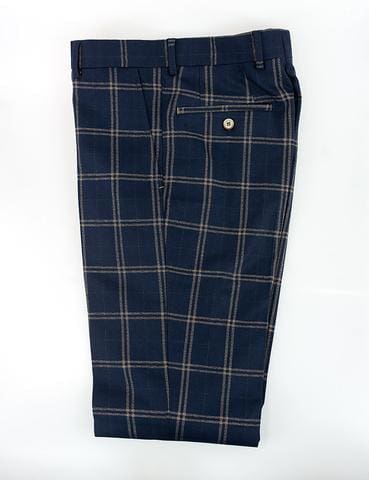 Cavani Hardy Navy Check Slim Fit Trousers for Men - Stylish Business Casual Pants for Office, Work & Formal Occasions