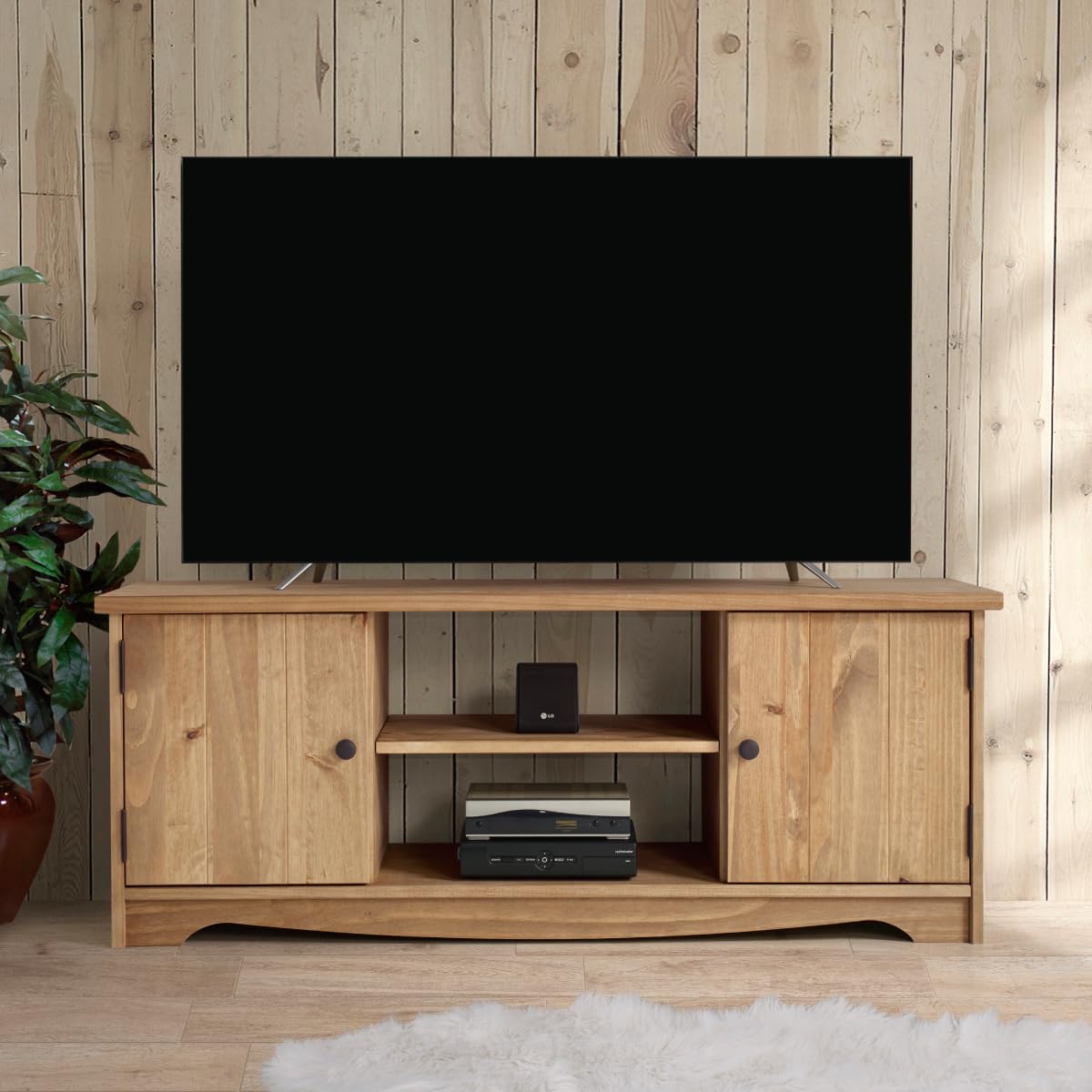 Solid Wood TV Stand with Storage Shelves - Modern Entertainment Center for Living Room, Bedroom & Home Theater - Perfect for TVs up to 65