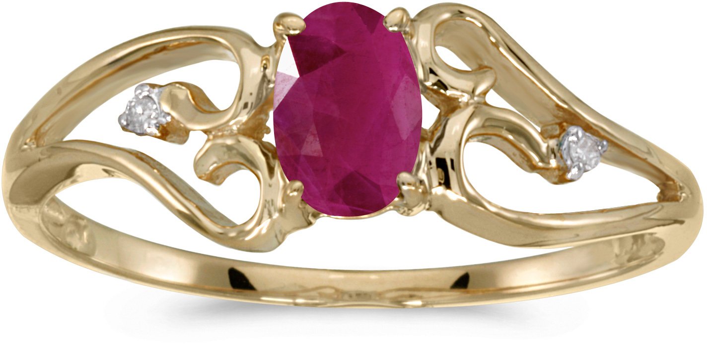 10K Yellow Gold Oval Ruby and Diamond Ring for Women - Elegant Vintage Style Jewelry for Engagement, Wedding, Anniversary & Special Occasions