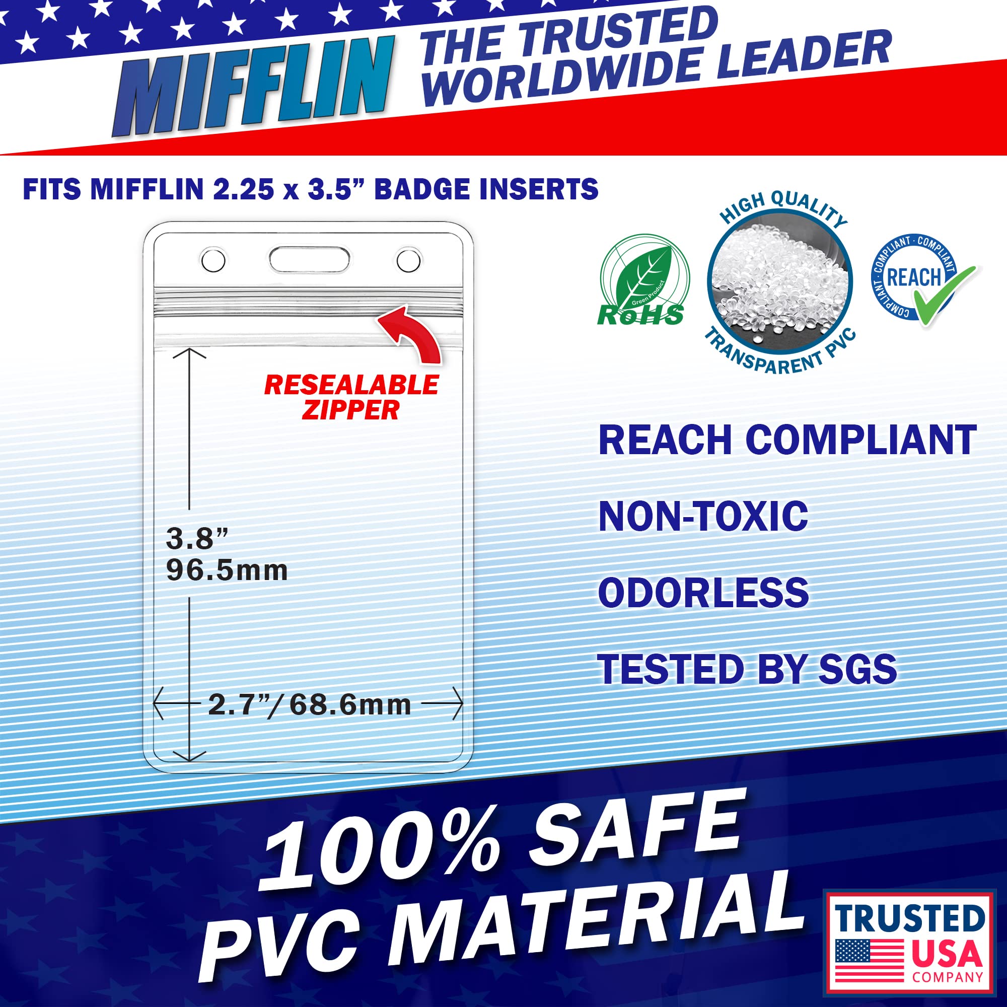 Mifflin USA 1000 Pack Clear Plastic Waterproof ID Badge Holders (2.25x3.5 Inch) with Zipper - Vertical Hanging Resealable Name Card Holders for Events, Conferences & Workplace Security Badges
