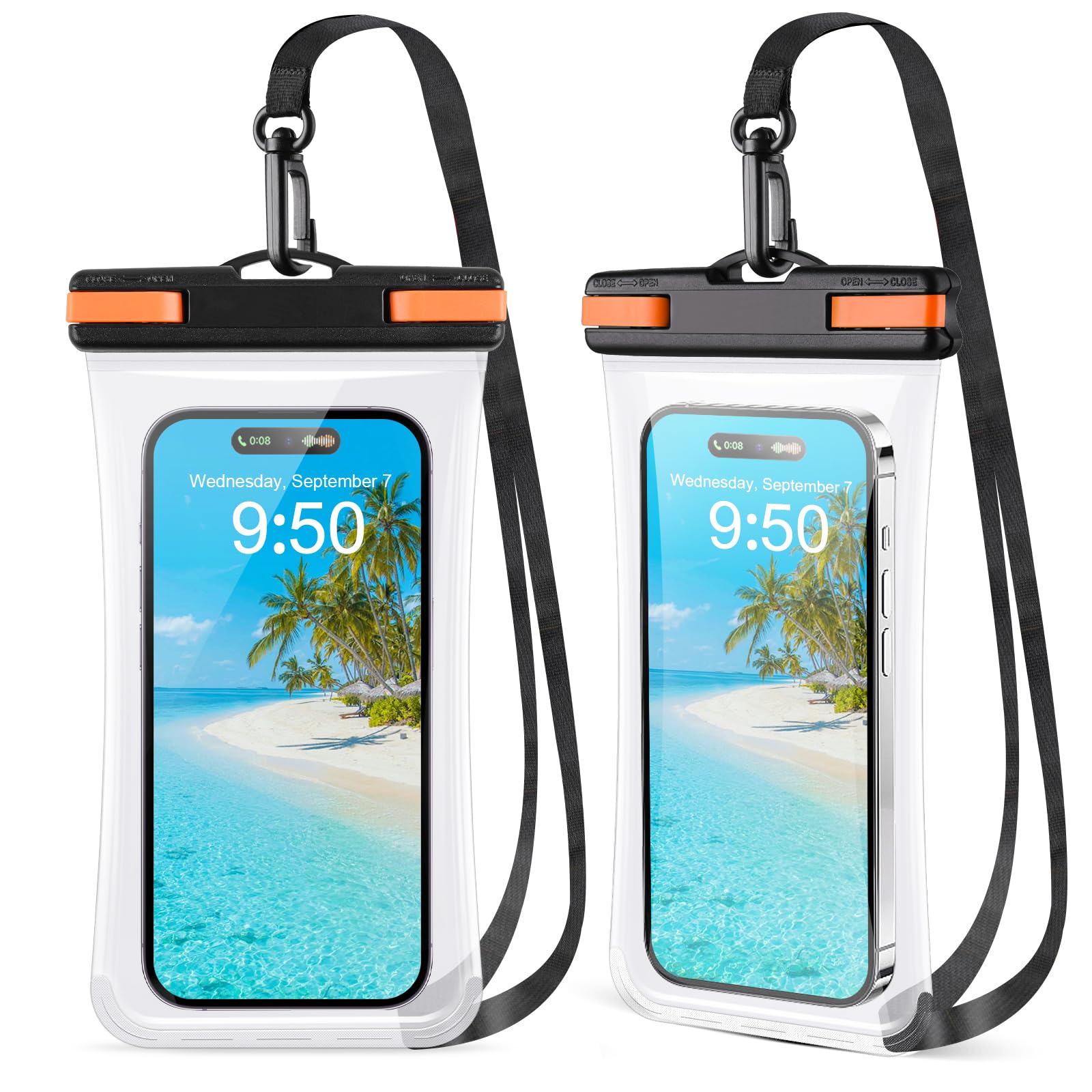 2 Pack Waterproof Phone Pouch Case for iPhone 15 14 13 Pro Max & Galaxy S24 S23 - IPX8 Underwater Dry Bag with 3D Seamless Soft Edges (Fits Up to 7.2