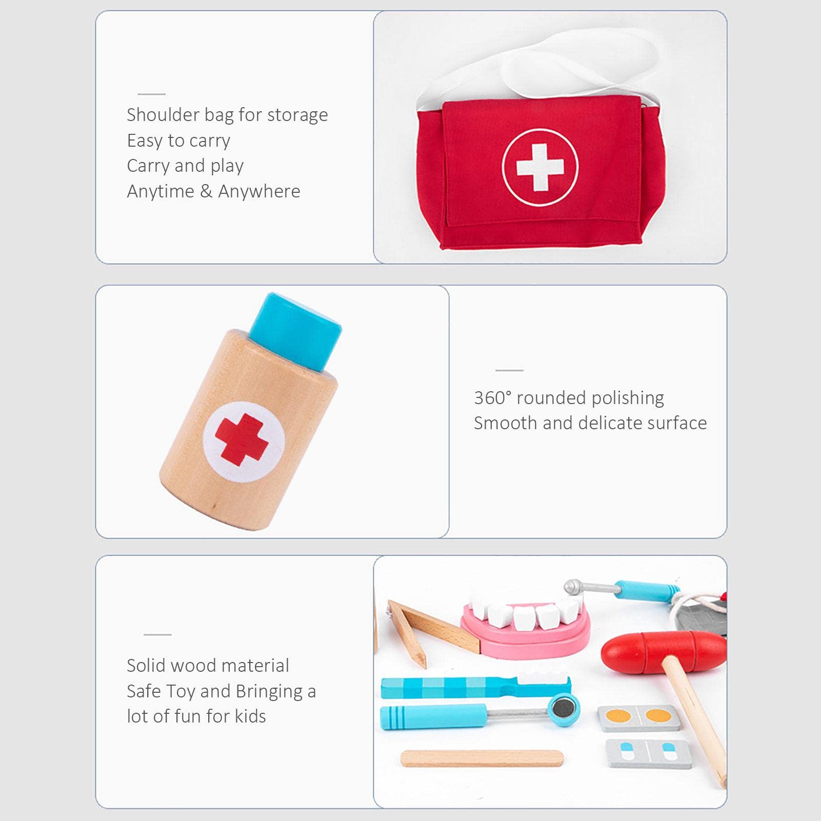 **Kids Wooden Doctor Kit - Pretend Play Dentist Toy Set for Toddlers & Children, Role Play Medical Tools for Imaginative Play - Perfect for Home, Classroom & Preschool Learning Activities**