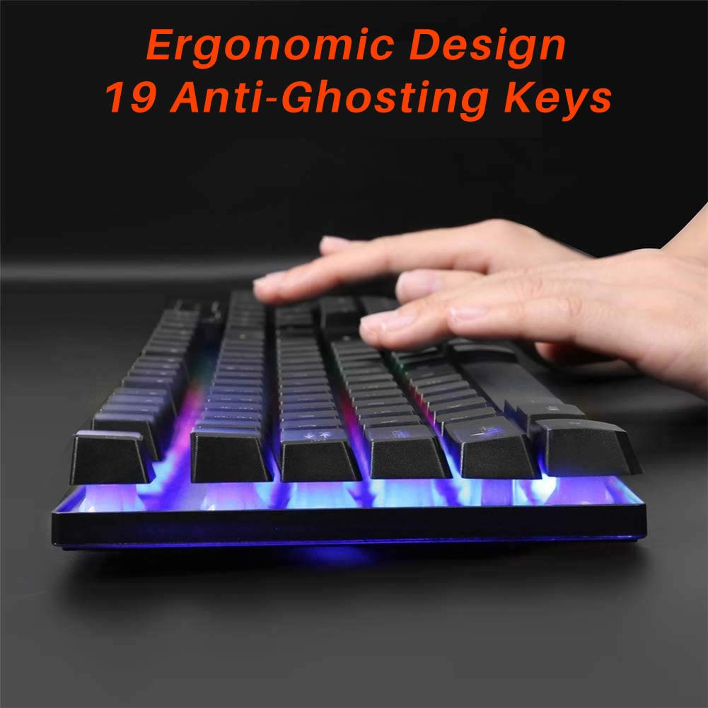 Combrite Raptor Gaming Keyboard and Mouse Set with Large Mouse Pad, RGB LED Backlit, USB Wired Desktop Combo, UK Layout - for PC, Laptop, PS4, Xbox One (Black) - Perfect for Gaming, Office Work, and Home Entertainment