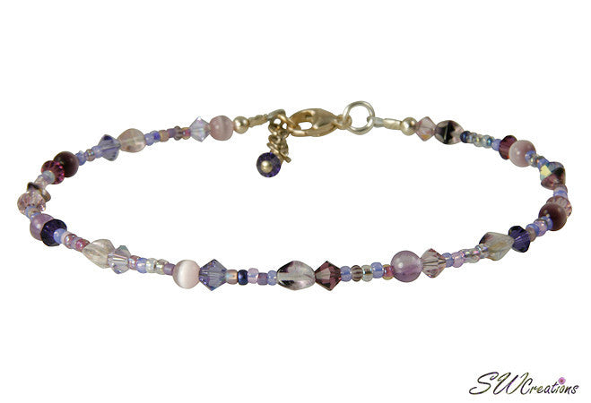 Field of Violets Purple Mix Beaded Anklet - Elegant Bohemian Jewelry for Women | Perfect for Summer Outfits, Beach Vacations & Festival Wear