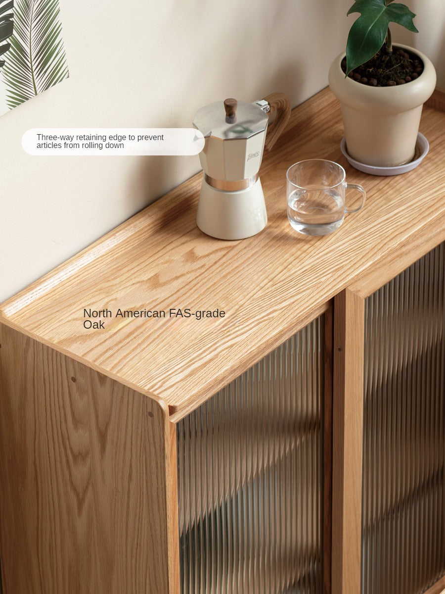 Solid Oak Wood Sideboard with Sliding Doors - Stylish Storage for Dining Room, Living Room, or Entryway