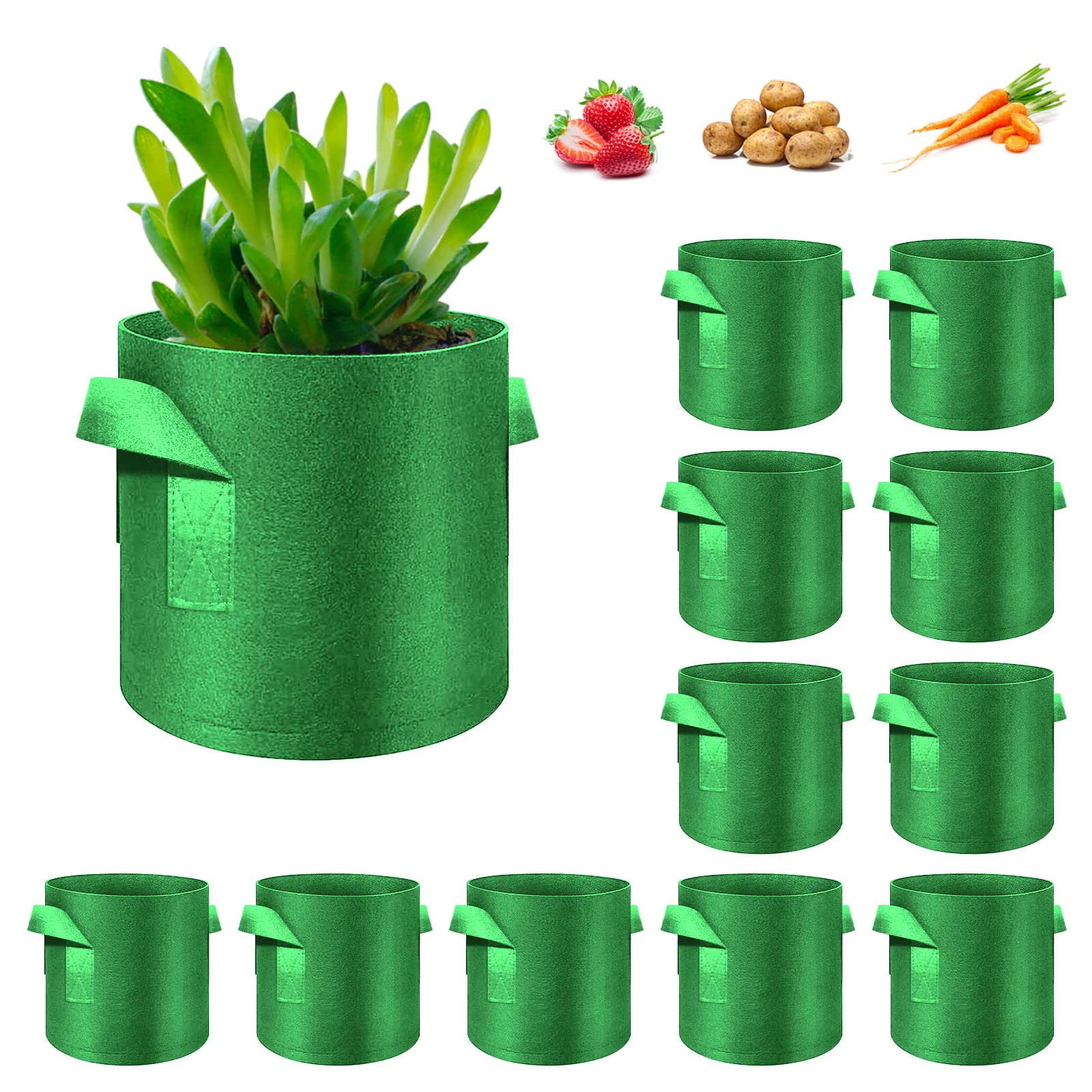 12-Pack 5 Gallon Thickened Nonwoven Fabric Plant Grow Bags with Handles - Durable Garden Planter Pots for Vegetables, Flowers, Fruits & Plants - Perfect for Outdoor Gardening, Balcony Planting & Container Gardening (Green)