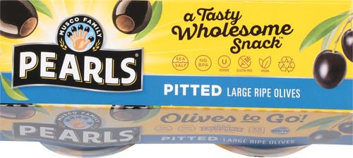 Pearls Olives To Go! Large Ripe Pitted Black Olives, Pack of 24 (1.2 oz Cups) - Perfect for Salads, Snacking, Charcuterie Boards & Party Platters