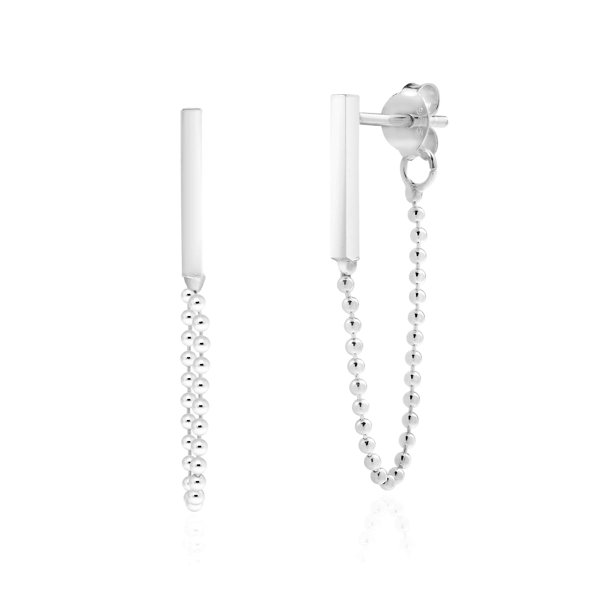 AeraVida Modern Bar on a Chain Front to Back Sterling Silver Stud Earrings for Women | Dainty Minimalist Bar Stud Earrings | Hypoallergenic 925 Silver Jewelry | Perfect Gift for Daughter, Wife, or Girlfriend | Everyday Wear, Office, Date Night, and Special Occasions