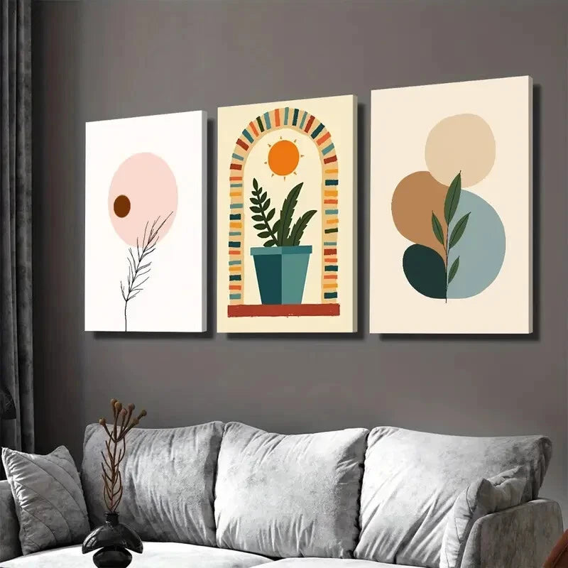 3-Piece Abstract Boho Style Wall Art Set - Framed Canvas Paintings 40x60cm (16x24in) - High Quality Prints, 100% Australian Made - Ready to Hang - Perfect for Living Room, Bedroom & Office Decor