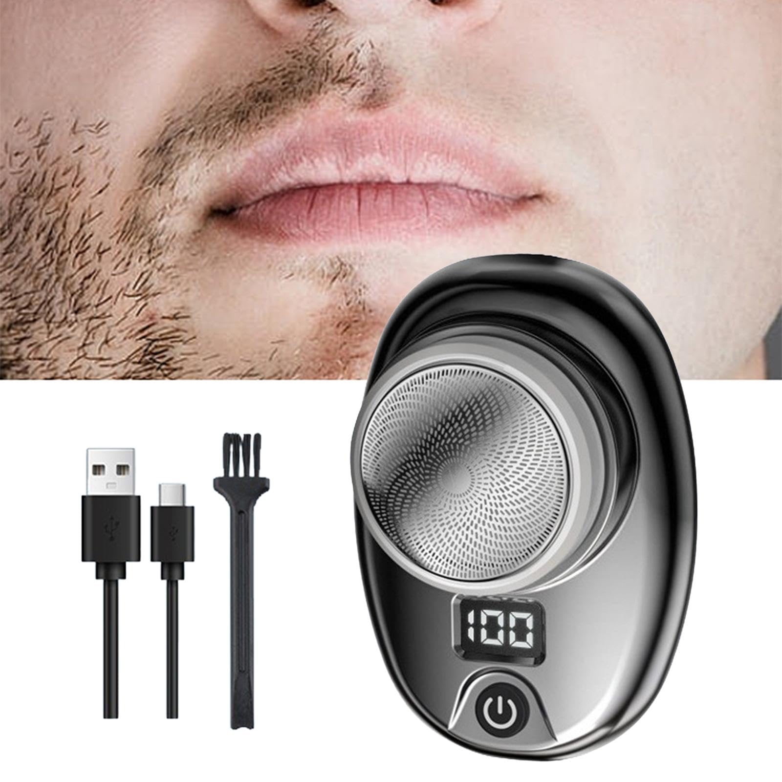 Mini Electric Shaver for Men - Portable Beard Trimmer with Easy Button Use, Rechargeable Cordless Design for Face, Arms & Legs Grooming - Perfect for Travel, Camping & Daily Use (Gradient Black)