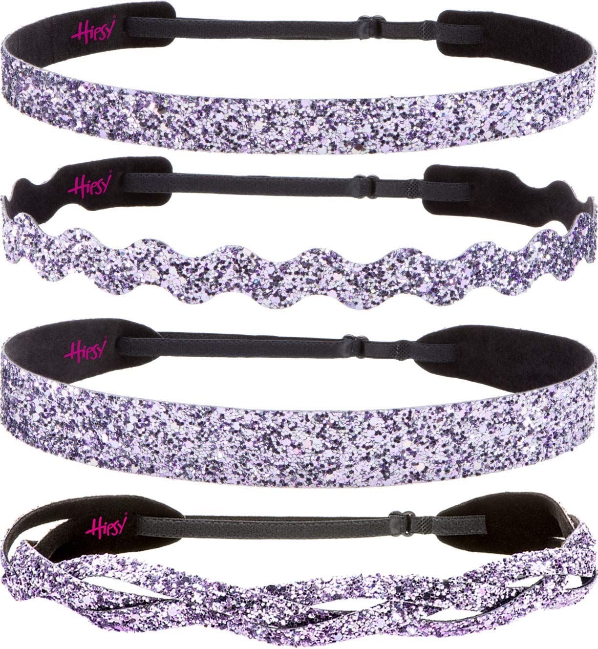 Stylish Plus Size Adjustable No-Slip Sparkly Bling Headbands for Women, Girls & Teens - 4-Pack Mixed Glitter Princess Hair Accessories - Perfect for School, Parties, Sports & Everyday Wear