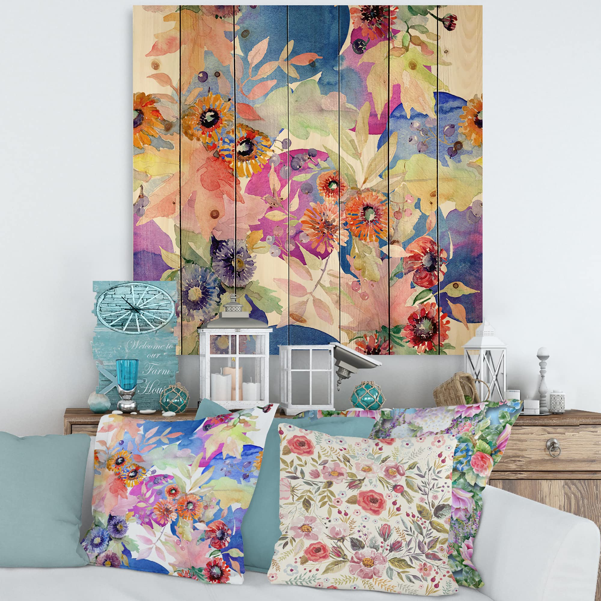 Vibrant Spring Leaves Wood Wall Art - Floral Pine Decor for Living Room