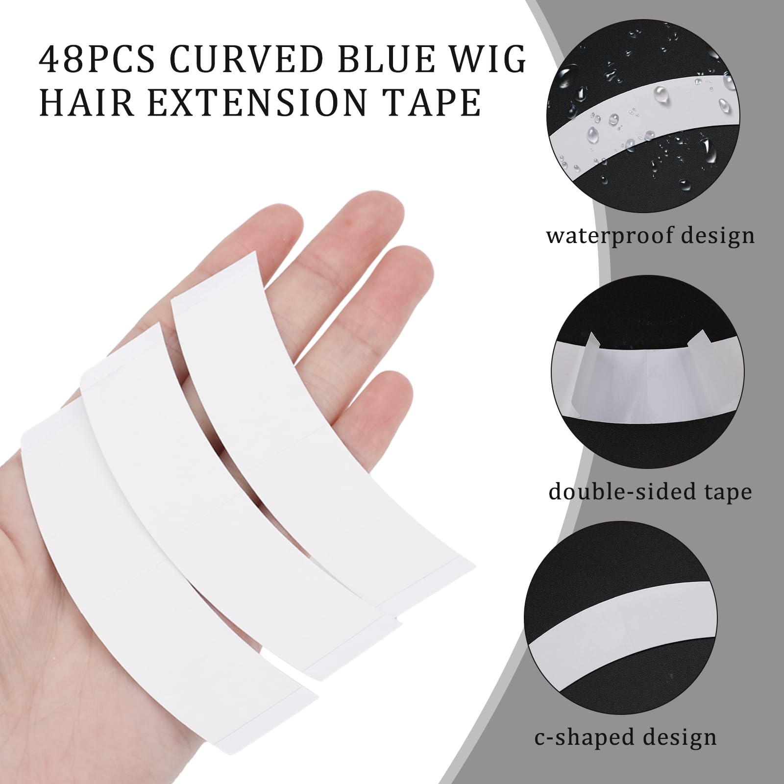 48 PCS Double Sided Wig Tape - Strong Hold Waterproof Adhesive Strips for Lace Front Wigs & Hair Extensions | Secure & Comfortable for Daily Wear, Cosplay, and Special Occasions (White)
