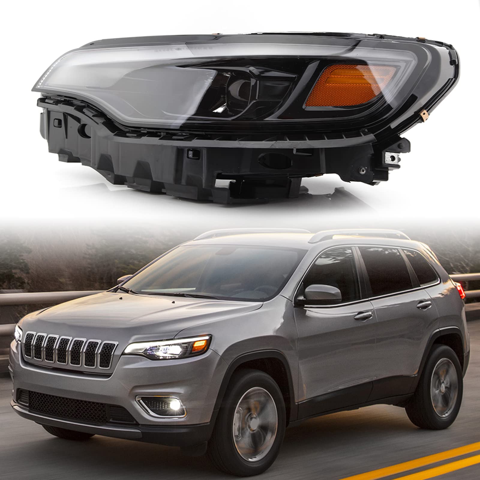 2019-2021 Jeep Cherokee LED Headlight Assembly - OEM Replacement (Left Side 68275945 MOPAR) - Perfect for Night Driving & Off-Road Adventures