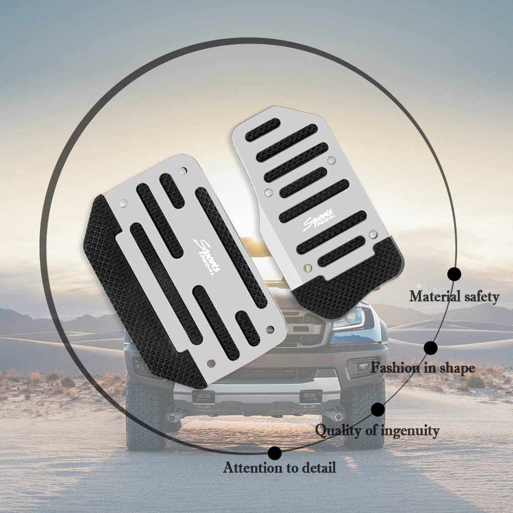 Non-Slip Car Pedal Covers - Aluminum Alloy for Safe Driving (2PCS, Silver) - Perfect for Cars, Trucks & SUVs