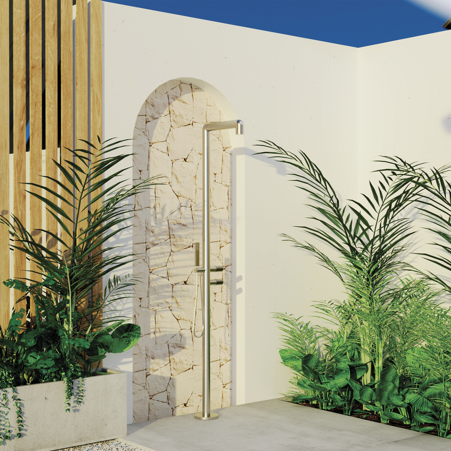 DAX Freestanding Outdoor Shower with Hand Shower & Stainless Steel Body - Perfect for Poolside, Beach House, Garden & Backyard Use (Model DAX 807271)