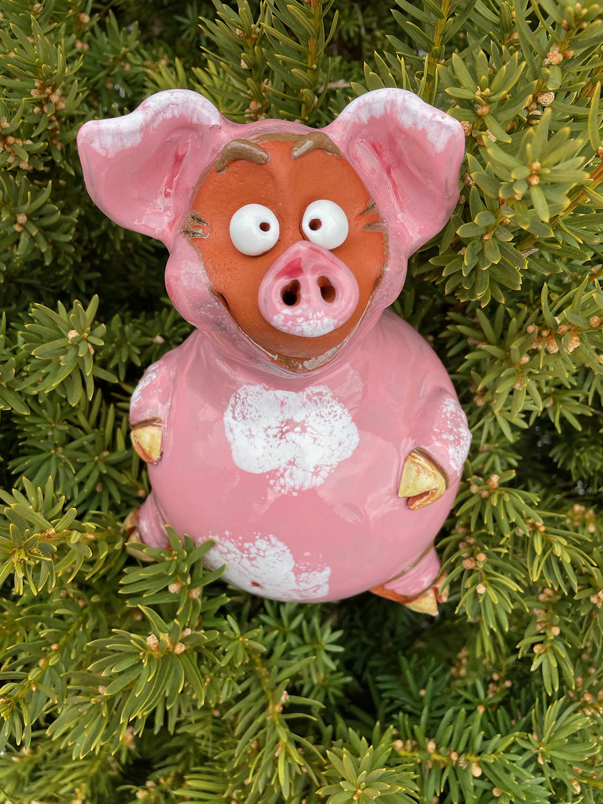 Handmade Ceramic Pig Lawn Stake - Frostproof Outdoor Garden Statue - Unique Gift for Gardeners, Men & Women - Perfect for Yard Decor & Outdoor Parties