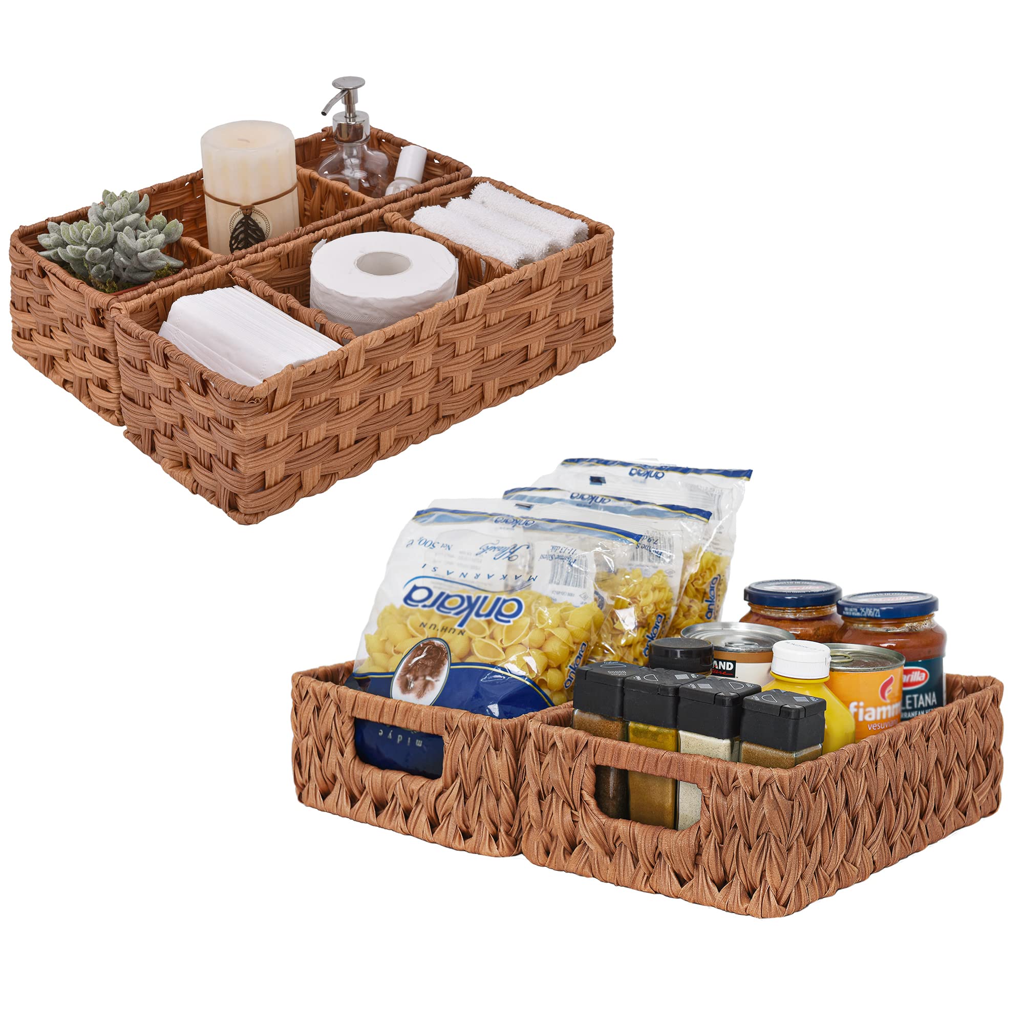 GRANNY SAYS 2-Pack Wicker Baskets & 2-Pack Wicker Shelf Baskets Set for Home Organization - Perfect for Bathroom, Kitchen, Office Storage & Decor