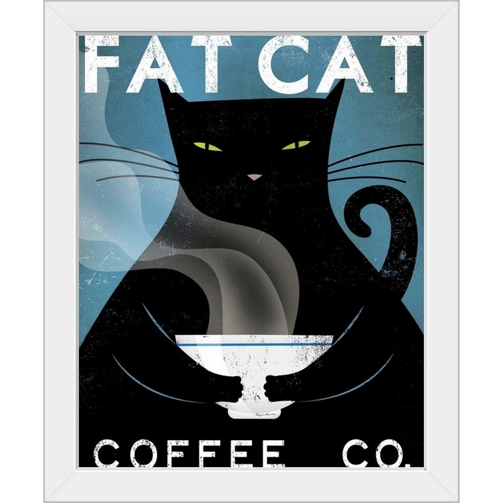Cat Coffee No City White Framed Art Print - Cute Cat Artwork for Home & Office Decor | Perfect Gift for Cat Lovers