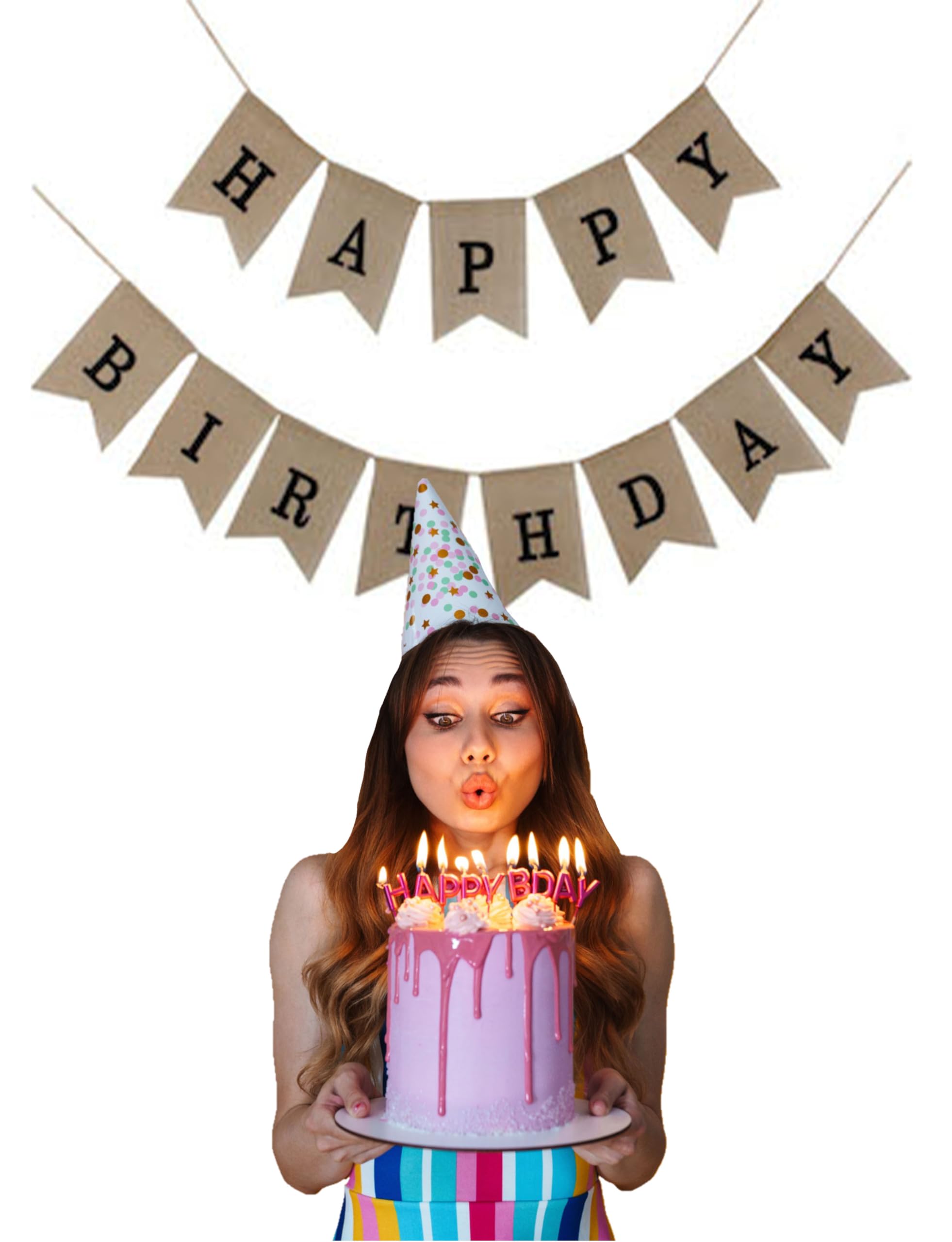 Happy Birthday Burlap Banner - Black Print Party Decor for Birthday Celebrations, Home Decor & Special Events