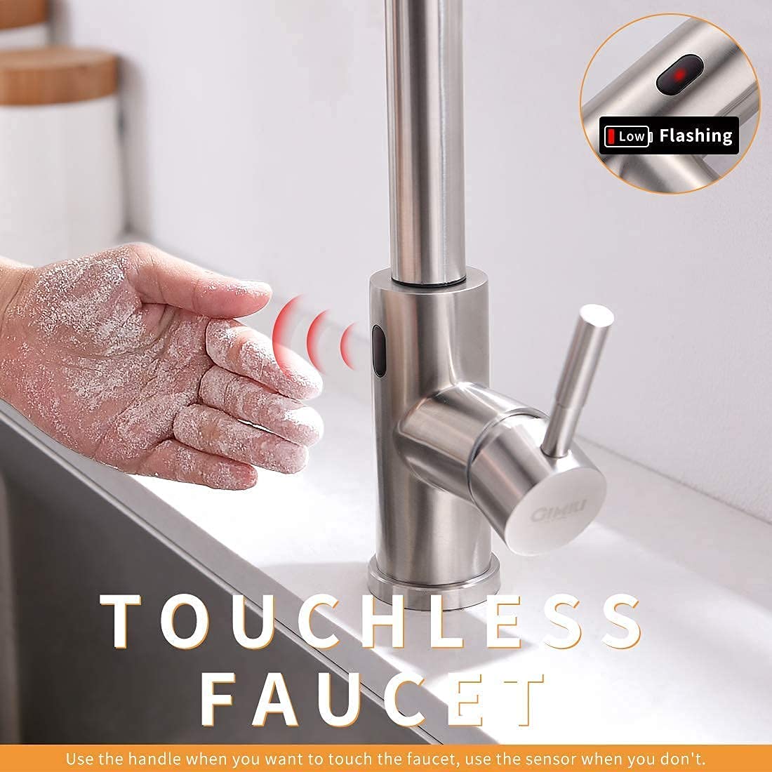 GIMILI Touchless Spring Kitchen Faucet with Soap Dispenser - Brushed Nickel Finish, Hands-Free Sensor Faucet for Modern Kitchens | Perfect for Cooking, Washing Dishes & Hygienic Food Prep