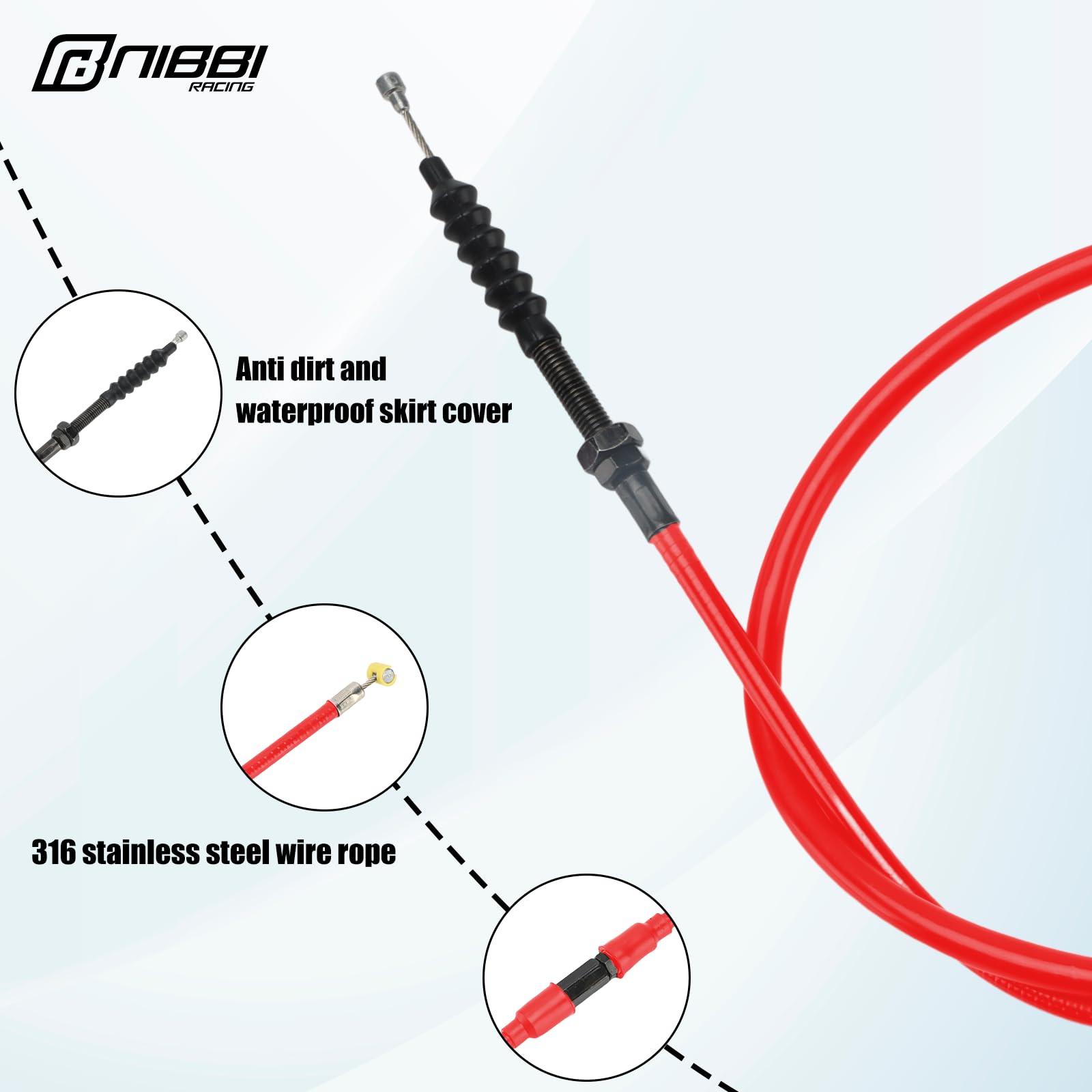 NIBBI Replacement Clutch Cable for Dirt Bike, Mini Bike, Pit Bike - Compatible with NC Engine 110CC 125CC 200CC 250CC Motorcycles (Red) | Perfect for Off-Road Racing, Trail Riding & Motorcross Maintenance