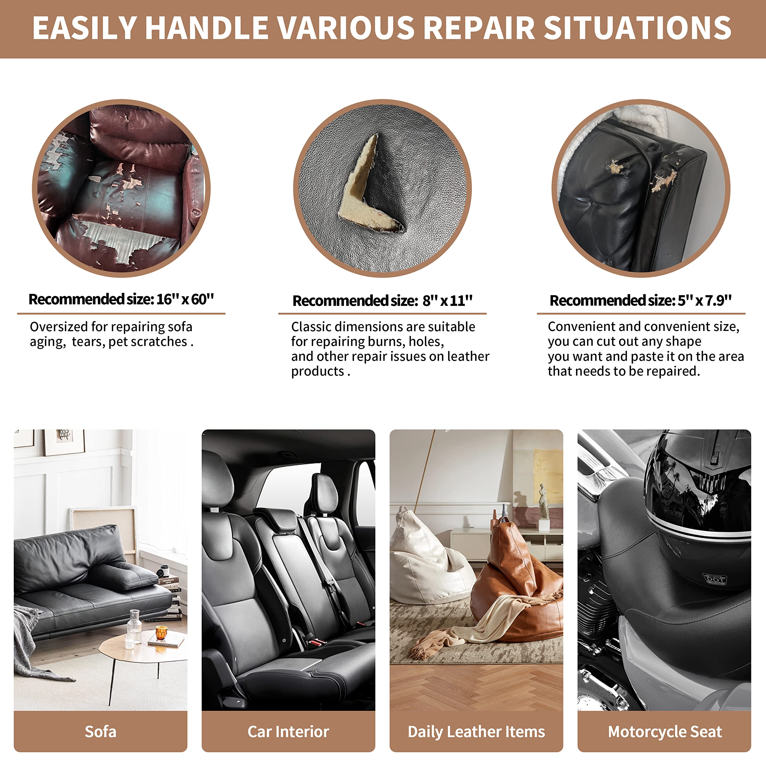 ONine Leather Repair Patch - Self-Adhesive Couch Patch (16x60 Inch) | Scratch Repair for Sofas, Car Seats, Handbags & Jackets | Multicolor Options Including Light Gray | Easy Peel & Stick Application | Perfect for Home, Office & Vehicle Interior Maintenance