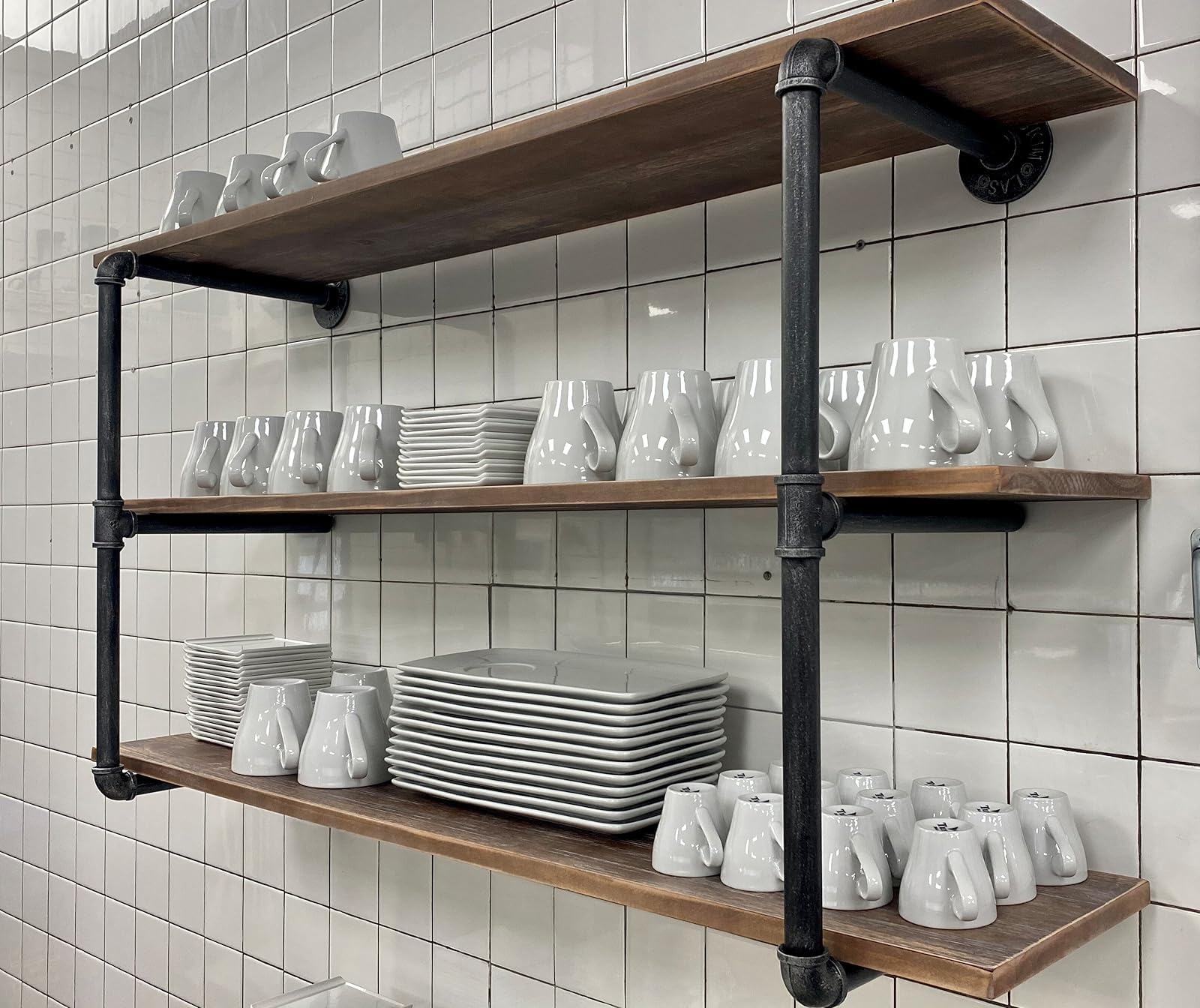 Industrial Pipe Floating Shelves with Wood Shelf - 3 Tier 48 Inch Wall Mounted Metal Book Shelves for Living Room, Bedroom & Office Storage