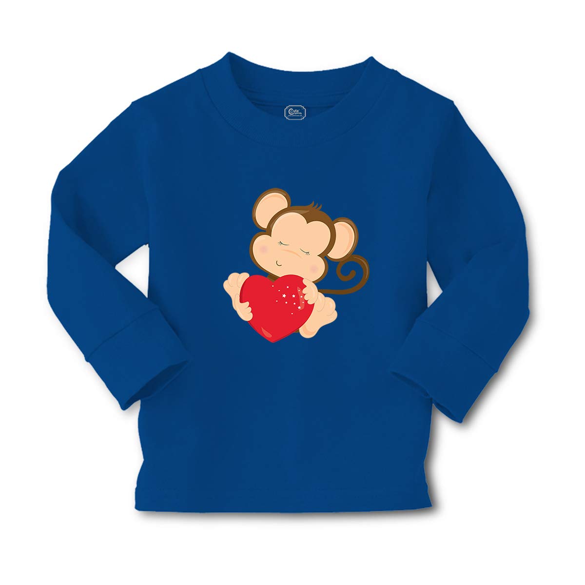 Kids Long Sleeve Safari Monkey Graphic T-Shirt - Valentine's Cotton Tee for Boys & Girls (Royal Blue, Size 2T) | Fun Animal Print Shirt for Playdates, School & Family Outings
