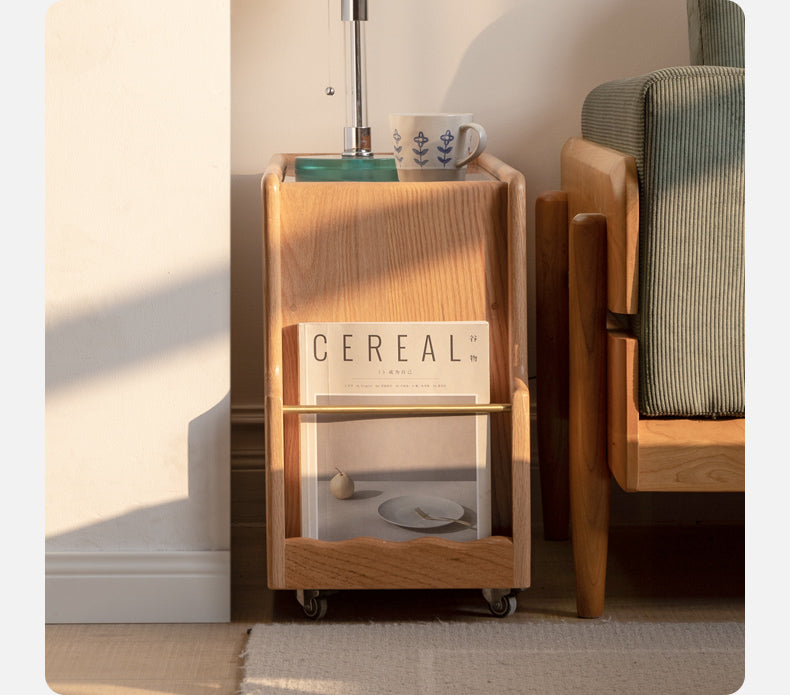 Solid Wood Mobile Glass Side Table - Oak, Poplar, Black Walnut - Perfect for Living Room, Bedroom or Office Use
