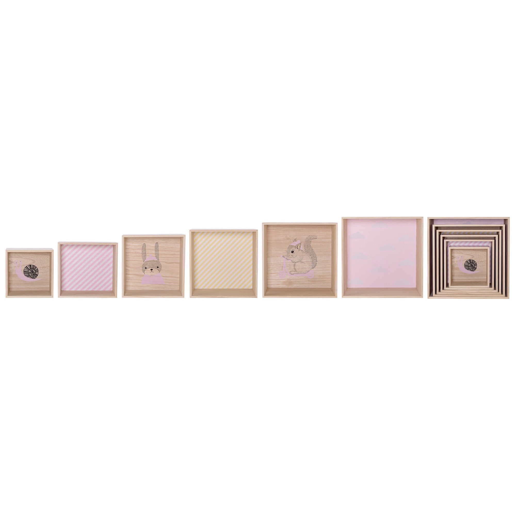 Bloomingville Set of 6 Decorative Display Boxes with Animal, Stripes & Clouds Pattern - Perfect for Home Decor, Nursery Storage & Gift Packaging