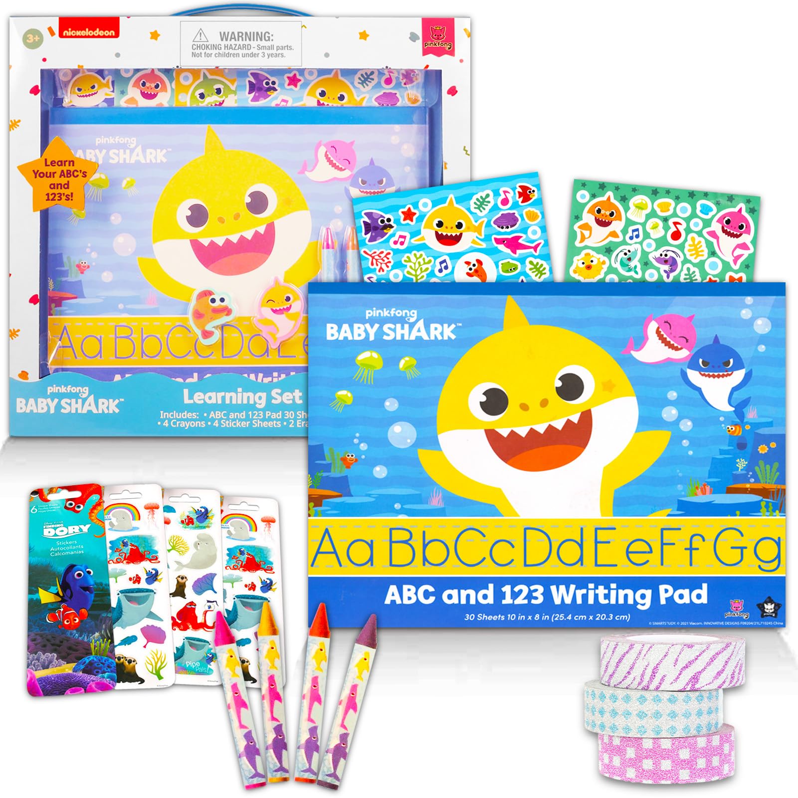 ABC 123 Learning Set for Toddlers - 4 Piece Educational Toy Bundle with Baby Shark Learning Board, Paw Print Stampers & Stickers | Preschool Learning Activities, Alphabet Numbers Recognition, Gift for Boys & Girls Ages 3-5 | Perfect for Homeschooling, Classroom & Birthday Gifts