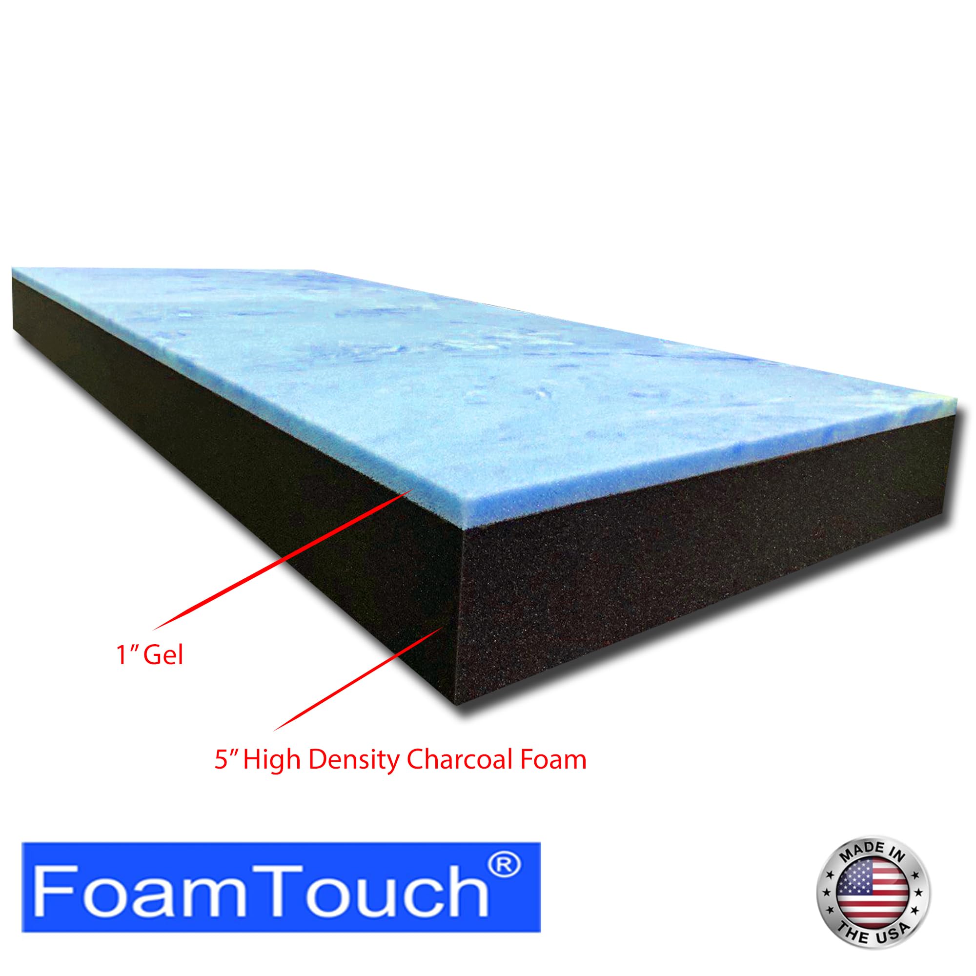 FoamTouch 6'' x 42'' x 72'' Gel Memory Foam RV Bunk Mattress - High Density Charcoal Support, Replacement Mattress for Campers & Trailers (Cover Not Included) | Perfect for RV Upgrades, Guest Beds & Mobile Living