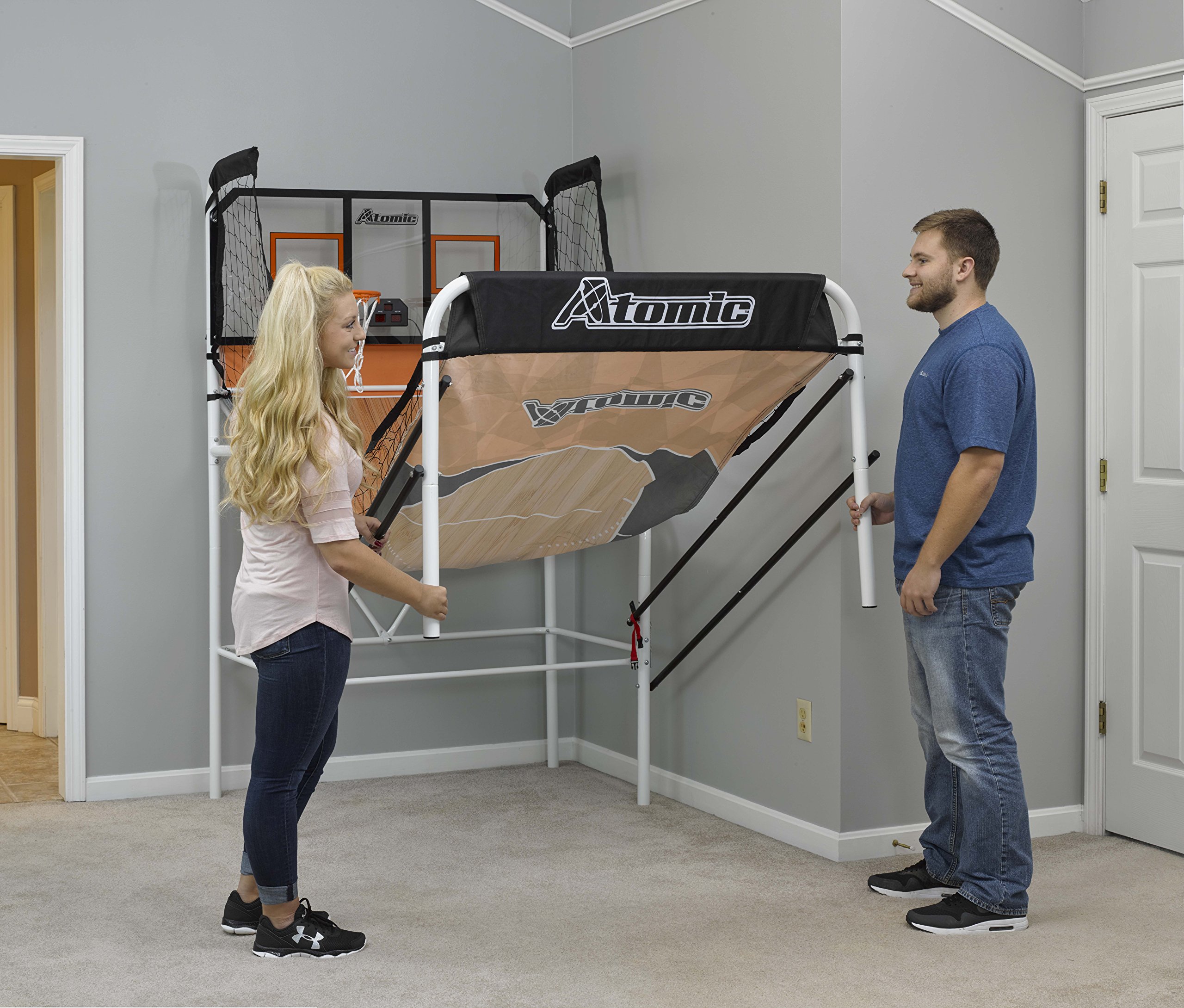 Atomic Slam Dunk Basketball Shootout Game Set with 4 Mini Basketballs, Air Pump & Needle - Perfect for Indoor/Outdoor Sports, Kids Birthday Parties & Family Game Nights