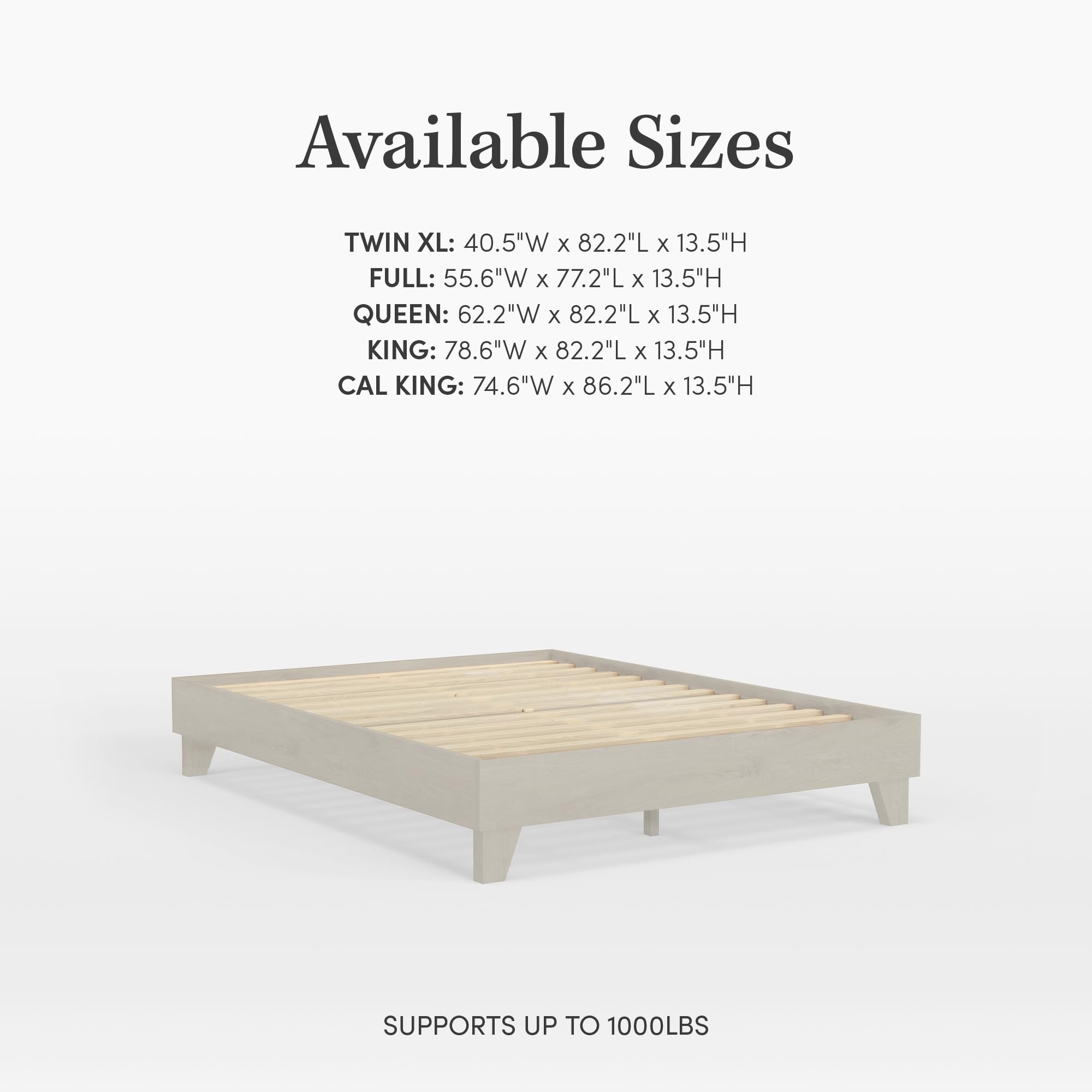 Premium Solid Wood Bed Frame - 100% New Zealand Pine - Sturdy Mattress Platform with Reinforced Slats - Easy Assembly Twin XL Size - Perfect for Guest Rooms & Dormitories