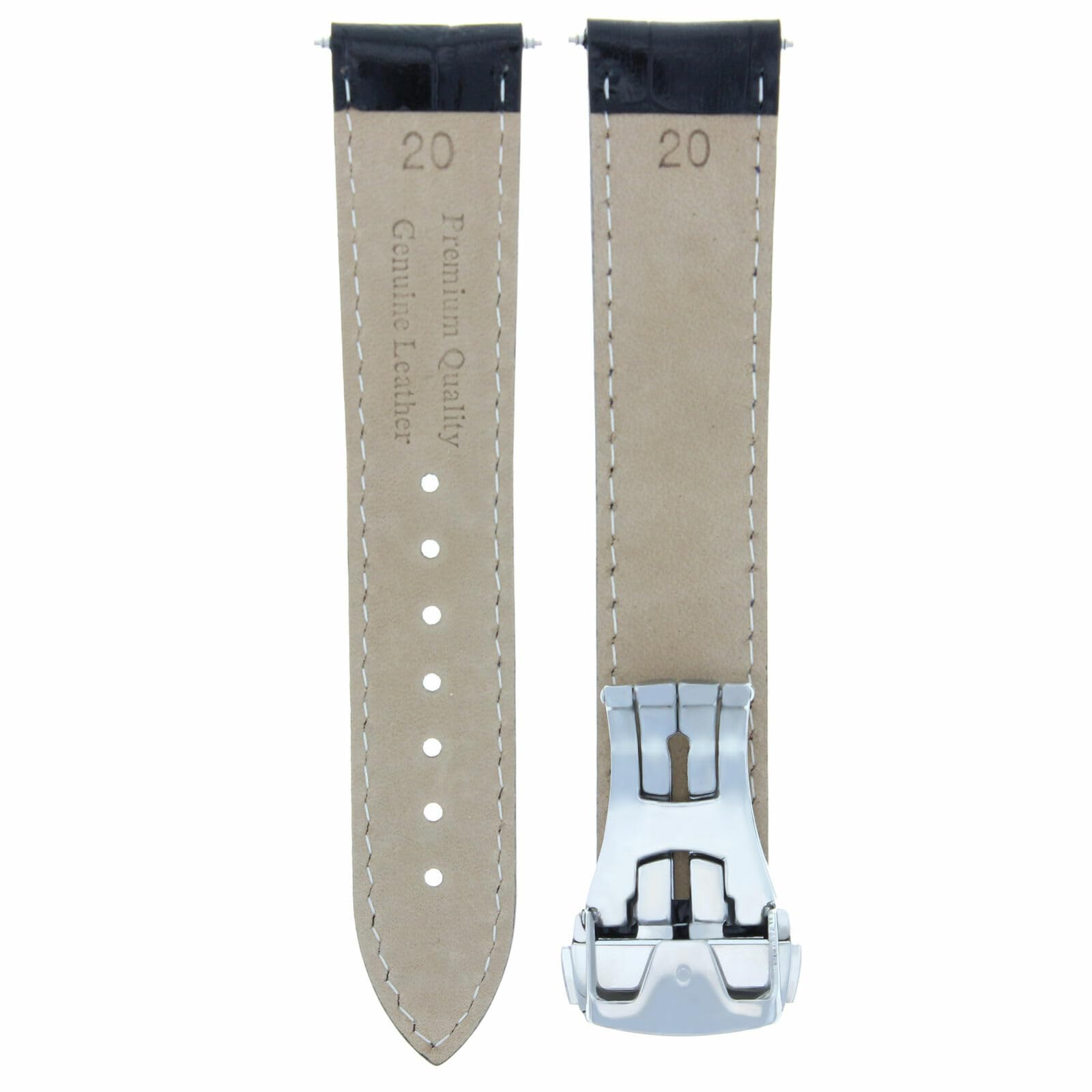 20mm Genuine Leather Watch Band Strap for Omega Seamaster - Black with Orange Stitching | Deployment Clasp Compatible | Replacement Watch Accessory for Business, Casual & Formal Occasions