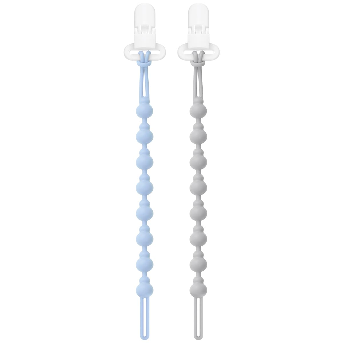 BEBOAN 2 Pack BPA Free Silicone Pacifier Clips for Babies - Soft Teething Necklace with Secure Clasp, Blue & Grey | Perfect for Soothing Teething Pain & Keeping Pacifiers Handy