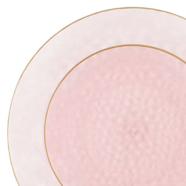 32-Piece Pink & Gold Hammered Plastic Dinnerware Set - Round Disposable Plates & Bowls (16 Servings) - Elegant Party, Wedding, Picnic, BBQ & Outdoor Dining Tableware