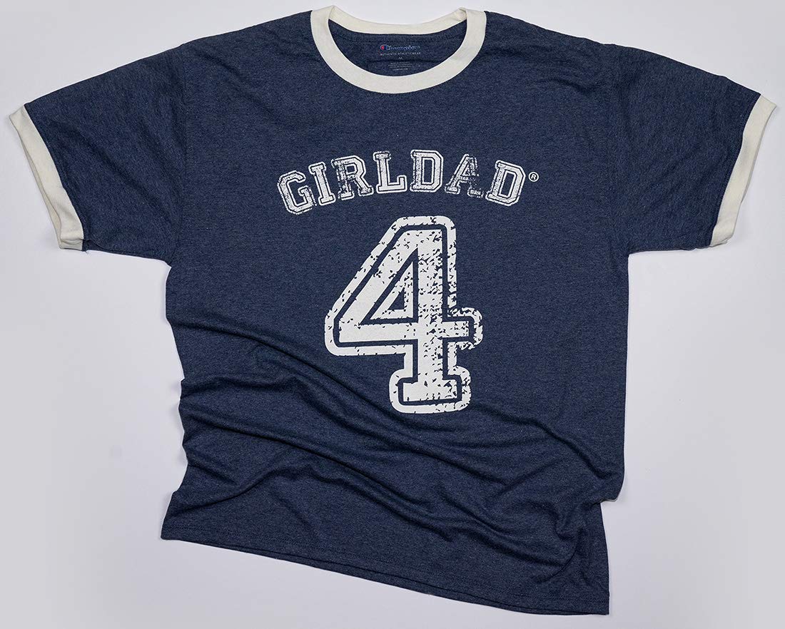 Girldad 4 Premium Ringer Tee - Navy Heather & Chalk White - Soft Vintage-Inspired T-Shirt for Dads - Perfect for Casual Wear, Father's Day Gifts & Family Outings