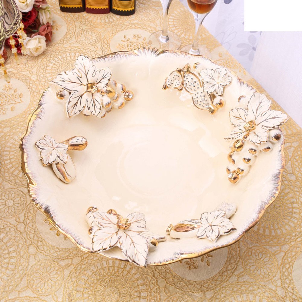 ASDF European Style Ceramic Fruit Bowl - Elegant Home Plate, Dried Fruit Tray & Snack Plate for Dining Table Decor, Kitchen Serving, and Party Entertaining