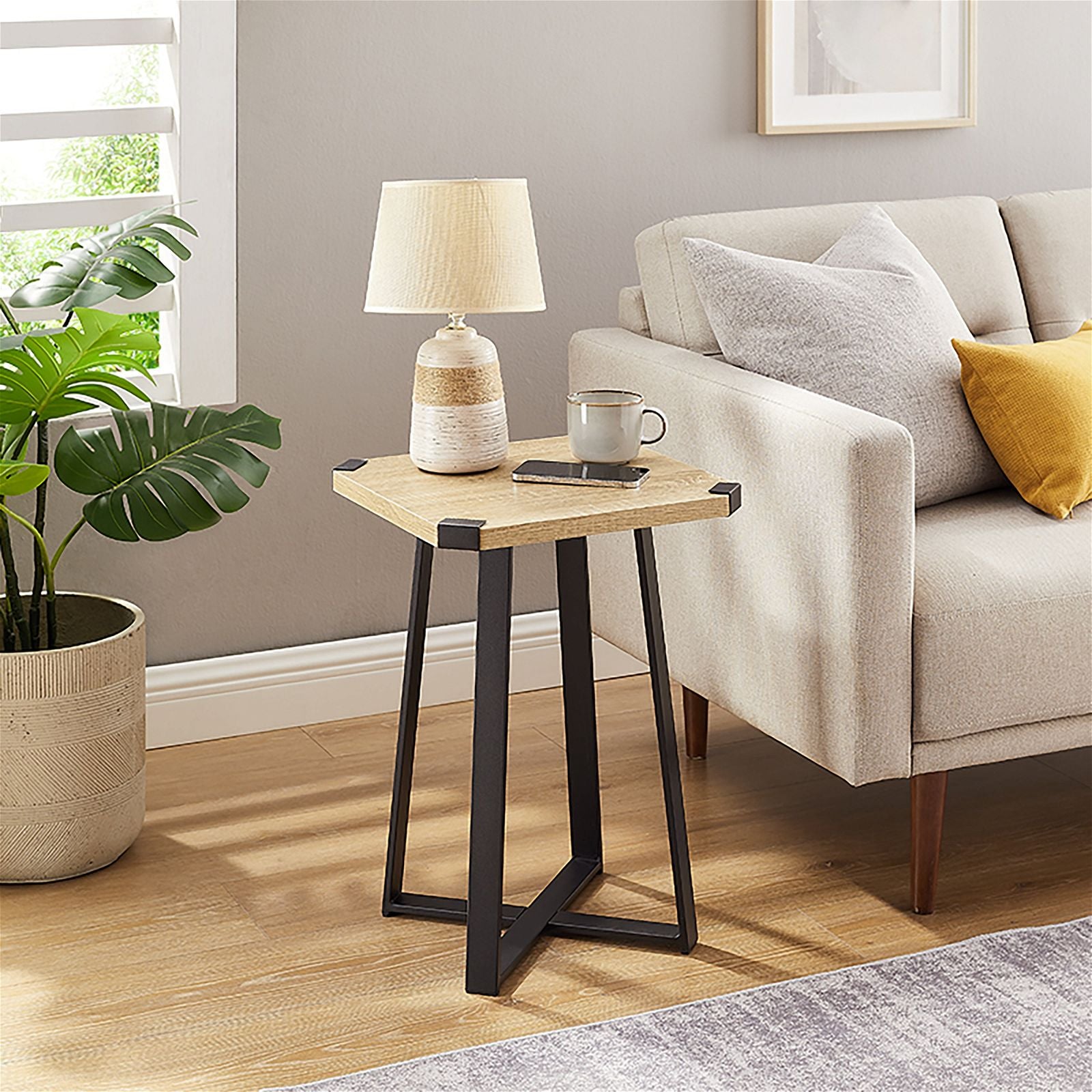 Criterion Oak Black Capri Square End Table - Modern Side Table for Living Room, Bedroom, or Office
