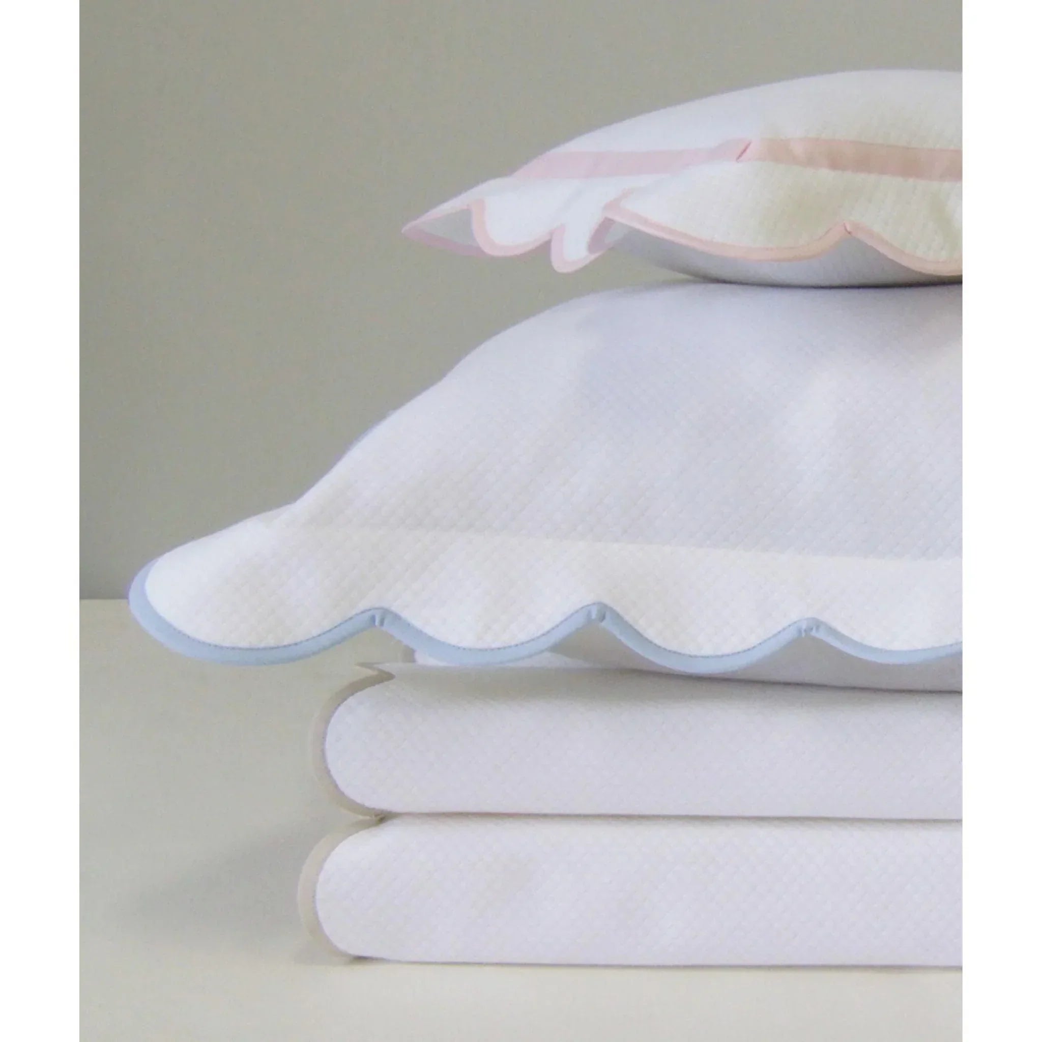 Devon Scalloped Tape Trim Sham with Optional Monogram - Elegant Embroidered Pillowcase for Bedroom Decor, Home Styling & Gift Giving