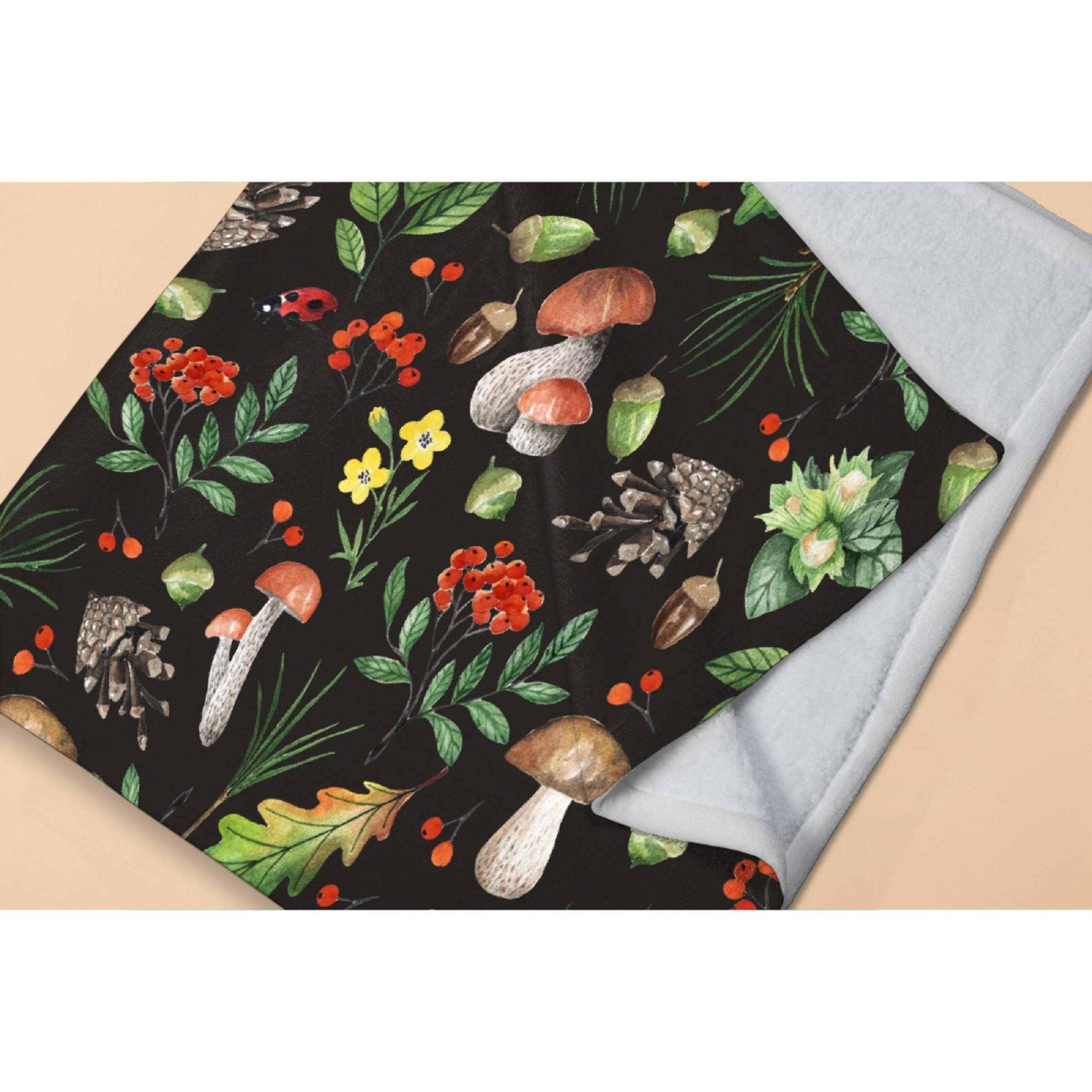 **Dark Wild Forest Mushrooms Flannel Blanket - Super Soft & Warm 80x60 Inch - Avalokitesvara Cozy Throw for Bed, Couch, Sofa - Perfect for Adults, Winter Nights & Home Decor**
