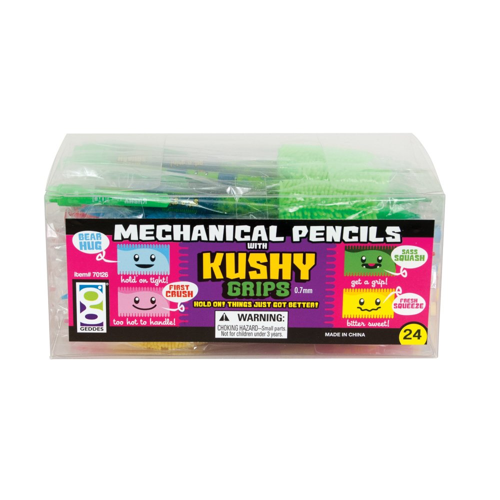 Raymond Geddes Kushy Grip Mechanical Pencils 0.7mm - 24 Pack Bulk Set for School, Office & Art - Comfortable Writing & Sketching Pencils with Erasers & Refillable Lead