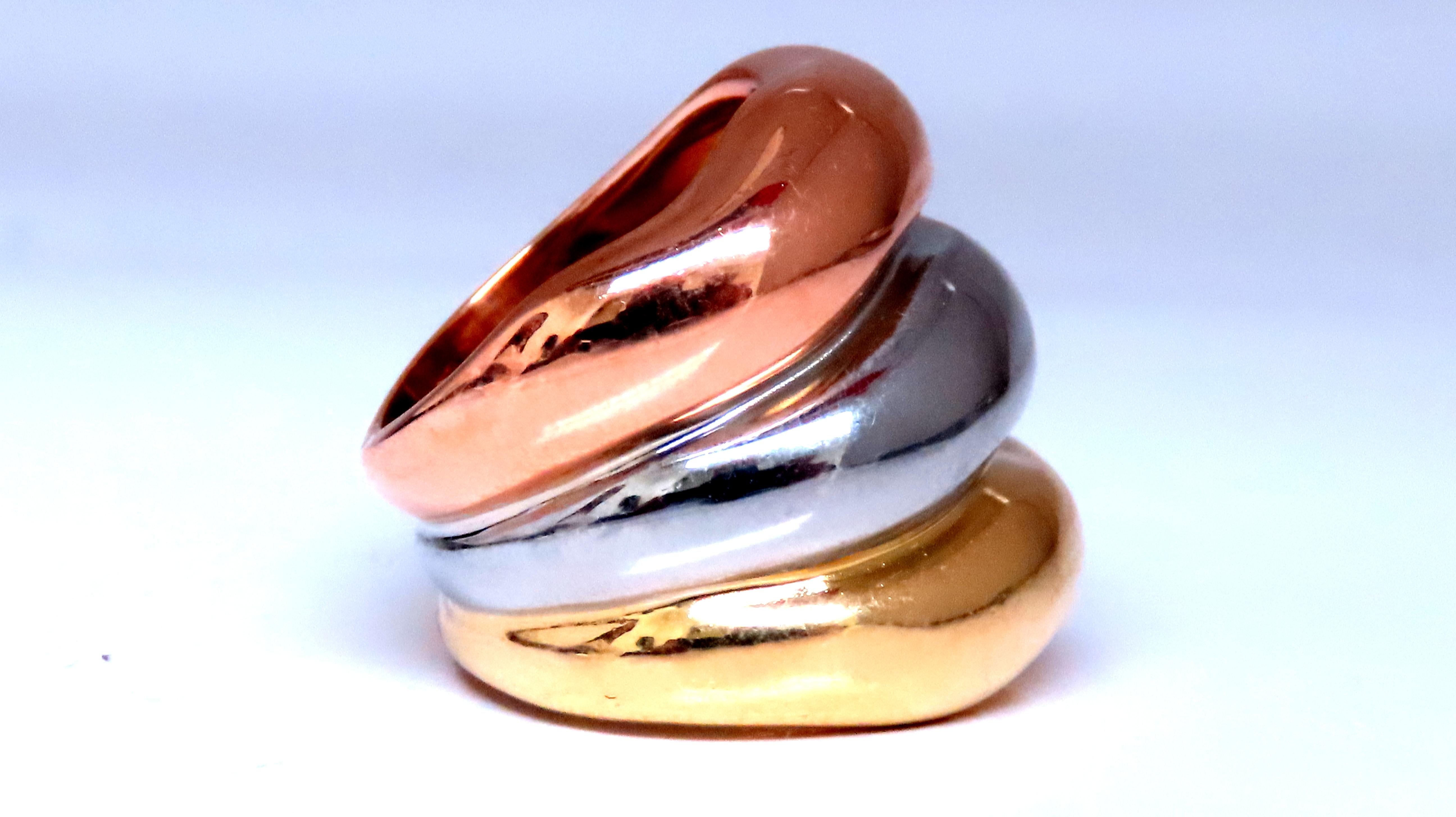 18kt Gold Tri-Color Fused Wave Bands - Elegant Stackable Rings for Women, Perfect for Layering, Gift Giving & Everyday Wear