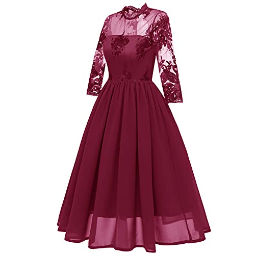 Elegant Floral Lace Maxi Dress with 3/4 Sleeves - Vintage Embroidery Chiffon Wedding Guest Gown for Women - Perfect for Bridal Showers, Garden Parties & Formal Events